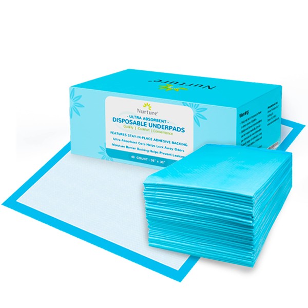 40 XL 36 x 36 Heavy Duty Ultra Absorbent Bed Pads w/ Adhesive by Nurture | Disposable Chux Liners, Underpads, Adult Incontinence Hospital Grade Chucks