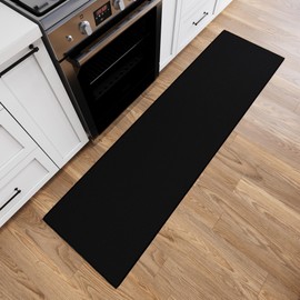 Ottomanson 3x8 Non Slip Hallway Runner Rug with Rubber Backing - Solid Modern Kitchen Rug for Bedroom or Living Room, Black, 2'7" x 8'