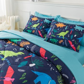 qjmiaofang Dinosaur Comforter Set 5Pieces Jungle Dinosaur Bedding Set for Kids Boys Bed in A Bed Twin Size with Blue Sheets Set Dinosaur T-Rex Comforter Bed Set Wildlife Comforter for Home Decor