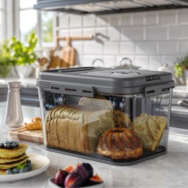 Olimingse Bread Box, 10L Gray Airtight Braed Storage Container, Bread Box For Kitchen Countertop, Time Recording Bread Keeper with Lid, Flip-Top Bread Holder.