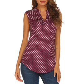 Halife Blouse for Women Sleeveless, Polka Sleeveless Tunic Tops Loose Fit Tank Shirts Wine Red1 L