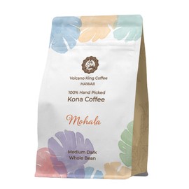 Volcanoking Coffee Mohala Hawaiian whole bean coffee, 100% Kona coffee beans Medium Dark Roast - Gourmet Kona Coffee From Hawaii's Largest Coffee Growe, Great for Espresso, Drip or French Press, 100% Arabica coffee beans（8.15 Ounces）,Coffee Grounds with Smooth