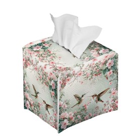 ZUXONGSY Hummingbird Tissue Tissue Box Cover Floral Tissue Holder for Bathroom Leather Decor Tissue Box Holder Tissue Case Bottom Belt Office Countertop