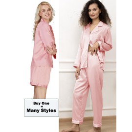 WJing Yi Jia 4Pcs Womens Silk Pajamas Set XS-XXL Satin Pajama Sets for women Silky Pj Set Sleepwear Pjs Nightwear Loungewear Pale Rose