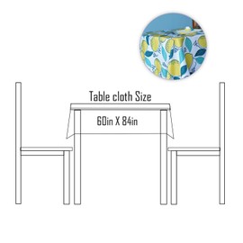 Trimming Shop Polyester Printed Tablecloth 60" x 84" Rectangular Lemon Print Summer Tablecover for 6-8 Seater Dining Table Cloth Wipeable Wrinkle-Resistant Washable Indoor Outdoor Home Kitchen Picnic