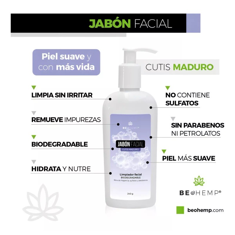 Beohemp Kit Rutina Facial Cutis Maduro Jabón Crema Agua Micelar