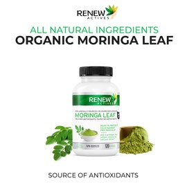 Renew Actives Organic Moringa Leaf Supplement:120 x 2 High Potency Moringa Capsules - Green Superfood & Antioxidant Support Against Free Radical Damage- Easy to Swallow Vegan Capsules. Free From GLUTEN & NON-GMO (2 Packs). No Fillers, Binders or Preserva