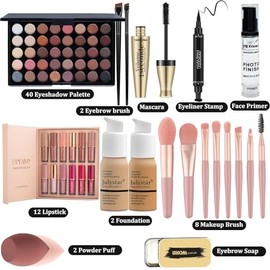 SONGQEE All in One Makeup Kit, Contains 40 Colours Eyeshadow Palette, Foundation & Face Primer, Lipstick Set, Eyebrow Soap, Makeup Sponge, Gift Set for Women