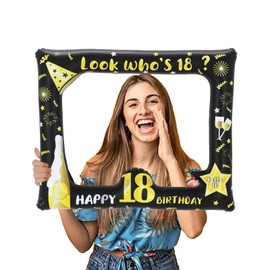 Black Gold Inflatable Photo Frame for 18th Birthday Party, 18th Birthday Selfie Picture Frame, Funny Inflatable Photo Frame, Photo Props for Men, Women, Birthday Party, Festival Decorations