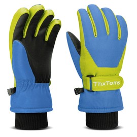 ThxToms Children's Ski Gloves, Winter Snow Ski Gloves -15°C, PU Palm Tree, Windproof, Waterproof, Warm Fleece, Sports, Snowboard, Skiing, Cycling Gloves, Boys and Girls for 7-10 Years Old