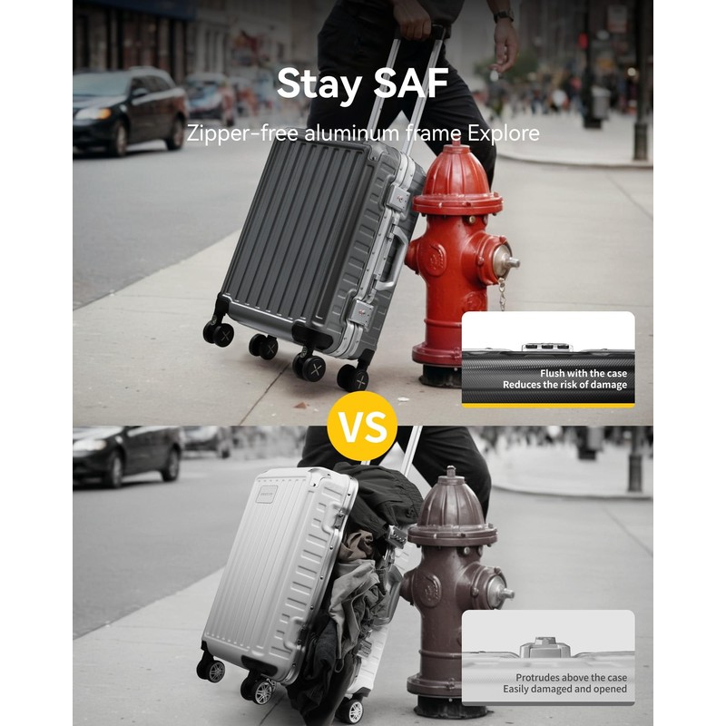 LUGGEX Aluminum Frame Luggage with Spinner Wheels, Zipperless Polycarbonate Hard