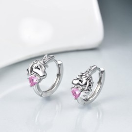 VONALA Unicorn/Sloth/Cat/Pig/Cow/Frog/Rabbit/Koala Hoop Earrings, 925 Sterling Silver Animal Jewellery with Pink Cubic Zirconia for Women, Girls, Children, Cubic Zirconia, Cubic Zirconia