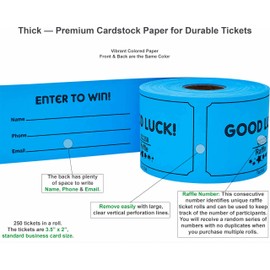 Tacticai 250 Raffle Tickets, Blue (8 Color Selection), Raffle Cards, Entry Form with Name, Phone & Email for Events, Fundraiser & Prizes