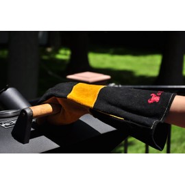 14.5" Long Premium Leather Gloves, BBQ gloves, Grill and Fireplace Gloves, Cotton lining with Kevlar stitch, Heat Resistant Gloves, animal handling gloves, bite-proof gloves