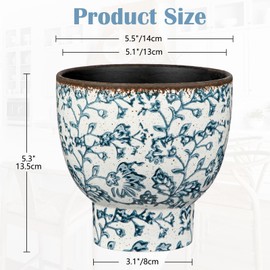GnFlus 5.5 Inch Vintage Flower Pot, Blue and White Plant Pot Large Ceramic Planters for Indoor Plants Pots with Drainage Retro Planter Pots for Succulents Cactus Herb Snake Plants Outdoor Garden