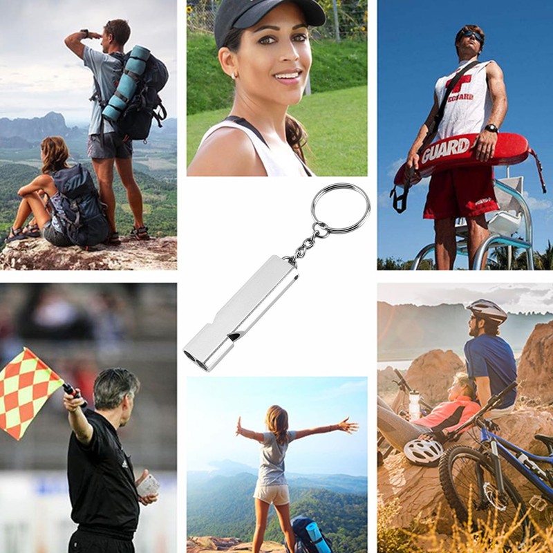 MEMOFYND 3 Pieces Silver Double Running Whistle with 3 Pieces
