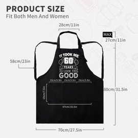 60th Birthday Gifts For Men Women, Black Apron With 3 Pockets, Funny 60th Birthday Gift Ideas, Adjustable Bbq Apron For Men Women, Waterproof Kitchen Apron For Grilling, Cooking