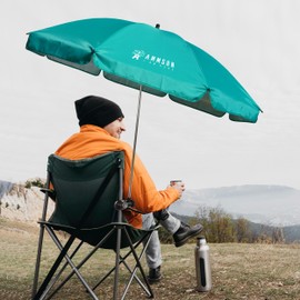 AMMSUN XL Chair Umbrella with Universal Clamp Adjustable 52 inches and 360-degree Swivel UPF 50+, Portable Clamp on Camping or Beach Chair, Stroller, Wheelchair, Golf cart, Turquoise, Large-sized