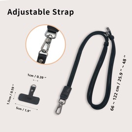 EKAX Adjustable Nylon Strap with PU Leather Clip, Universal Cell Phone Lanyard, Neck Hanging & Crossbody Strap, for Most Smartphone Cases, Keys & Work Permit, Easy Clip On & Off (Midnight Blue)