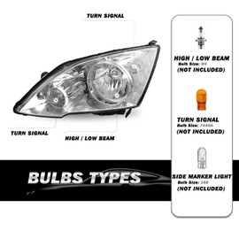 SOCKIR Headlight Assembly Compatible With 2007-11 Honda CR-V Passenger And Driver Side (Chrome Housing with Clear Reflector)