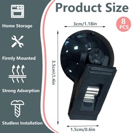 Sekonow 8Pcs Suction Cup Clips, Shower Curtain Clips Windproof Splash Guard, Strong Suction Cups Hooks for Glass Window Fish Tank Aquarium Plant Holder Advertising Home Office (Black)