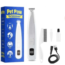 Pfotentrimmer für Hunde, Hundepfoten Trimmer mit LED-Licht, Pfoten Rasierer für Hunde mit 2-Gang, 50 dB Ultrageräuscharm, USB Hundeschermaschine Leise für Pfoten, Augen, Ohren, Gesicht-Weiß