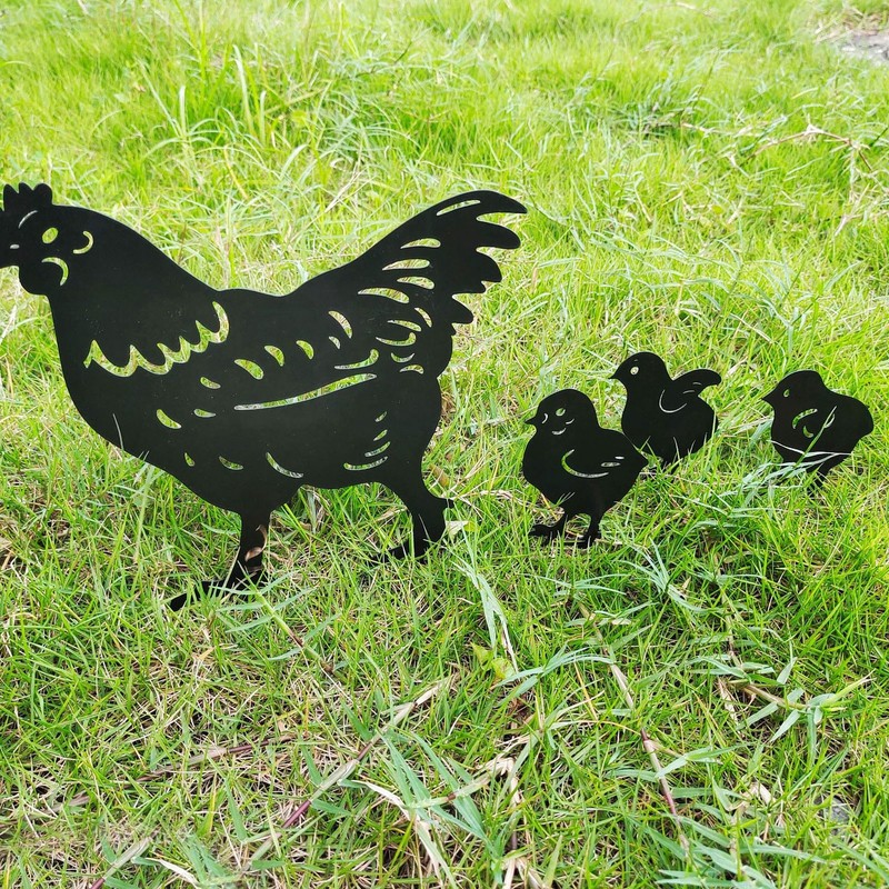 4Pcs Hen Chicken Silhouette Hollow Stake Design Cute Hen Chicken