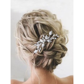 Heread Leaf Bride Wedding Hair Pins Silver Pearl Bridal Head Piece Crystal Hair Accessories for Women and Girls