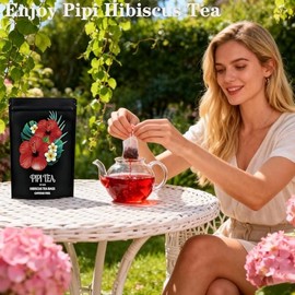 Pipi Tea Hibiscus Tea Bags,PiPi Tea Organic Hibiscus Tea Bags | 100% Natural,Caffeine-Free,Tart & Refreshing,30 Bags (1PCSA)