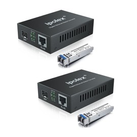 ipolex Gigabit Single-Mode LC Fiber to Ethernet Media Converter (SFP LX Modules Included),1.25G Fiber Media Converter, 1000Base-LX to 10/100/1000Base-TX, 1310nm, SMF, Transmission up to 20KM, 2 Pack