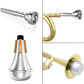 Kuylive 3 Pack Trumpet Mouthpiece (3C 5C 7C) with Lightweight Aluminum Practice Trumpet Mute Silencer Fit for Yamaha Bach Conn King Replacement Musical Instruments Accessories, Silver