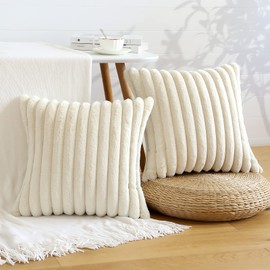 Otostar Cushion Cover 45x45cm 2-Piece Set Nordic Stylish Cute Fur Faux Fur Velvet Fluffy Soft Fluffy Stripe Dimensional Interior Sofa Cushion Cover Sofa Backrest Cushion Cover Decorative Pillow Cover