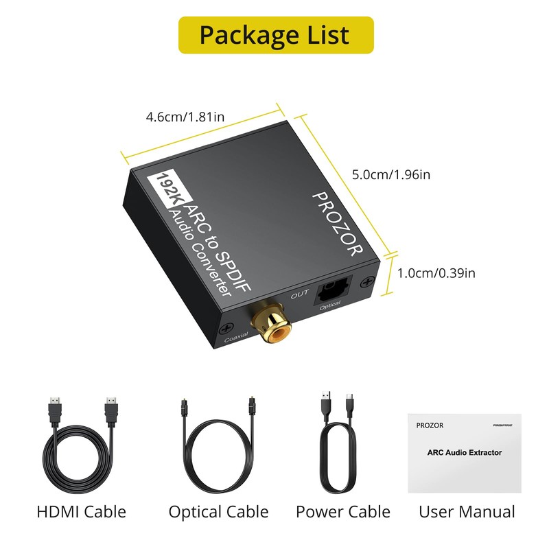 PROZOR 192KHz HDMI ARC to Optical Audio Adapter, 7ft/2.1m ARC