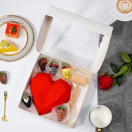 RomanticBaking 14pcs 9x9x2.5 Inches Bakery Boxes with Window Pie Boxes Breakable Heart Boxes Chocolate Covered Strawberries Boxes Cookies Boxes Cakesickle Boxes