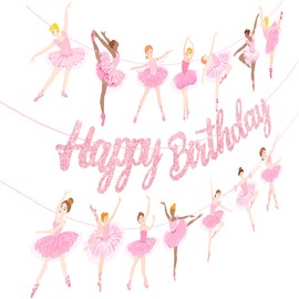 3Pcs Ballet Girls Happy Birthday Banners Glitter Pink Ballerina Birthday Decorations Ballerina Party Banners Ballet Themed Hanging Banner Decor for Girls Tutu Dance Party Supplies