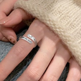 JXJL 925 Sterling Silver Inspirational Jewelry Adjustable Wrap Open Ring Encouragement Gift for Women(I am the storm 2)
