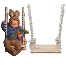 Zeroest Newborn Photography Prop Wooden Swing Newborn Posing Props Macrame Swing Vintage Baby Photo Props Photoshoot Pose Babyswing (natural-04)