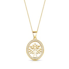 DTPsilver® 925 Sterling Silver, Yellow Gold Plated or Rose Gold Plated Necklace - Small Tree of Life Pendant with Cubic Zirconia - With or without Chain - Width: 1.2 mm - Adjustable Length: 40 to 45