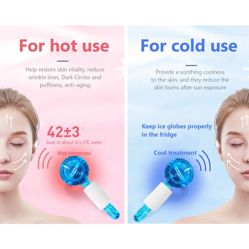 2PCS Globes Facial Roller Cold Hot Skin Massager Crystal Glass