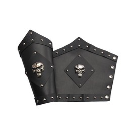 GelConnie Medieval Bracers Black Leather Armor Guards Skull Faux Leather Bracers Viking Wrist Guards Cosplay Wrist Armor Men Bracers Leather Gauntlet for Men Women
