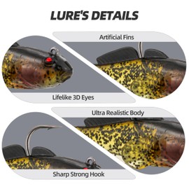 PROBITE Spotted T-Tail Leadhead Swimbait - Soft Lures (6Pcs) - Pre-Rigged Leadhead Jigs with Vibrating Action, Multi-Color for Bass/Trout/Crappie in Fresh & Saltwater