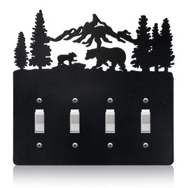 Lothee Metal Bear Switch Cover Moose Tree Mountain Elk Black Light Plate Forest Outlet Cover Toggle Switch Wall Plate Cover for Home Bedroom(Quadruple Toggle)