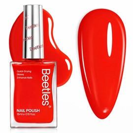 Beetles Esmalte de Uñas Rojo Escarlata 15ml Secado Rápido, Brillo Intenso de Larga Duración, Spring Summer Cherry Red Nail Polish para Fiesta Playa Vacaciones Halloween Manicure Mujer