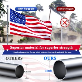 PHITRIC Flag Pole Kit with 3x5 American Flag, Tangle Free Spinning Stainless Steel Rustproof Flagpole for 3x5 Sports Fan Outdoor Flags for Outside House (Silver, 5FT, with Bracket)