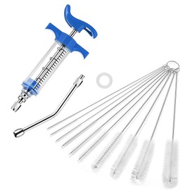 12in1 Reusable Animal Syringe + Drench Nozzle with Clean Brush, Adjustable Dosage Drench Livestock Syringe for Pet, Small Animal, Bird, Sheep ,Dog,Goat,Pig, Cat Feeding Supplies (S-20ML)