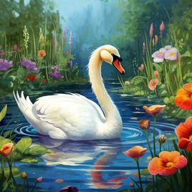 Pavemlo 5D Diamond Art Kits for Adults Swan, Full Drill Diamond Art Animal Flower Pictures Paint with Diamonds, DIY Cross Stitch Jewel Art Rhinestone Craft for Home Wall Decor 12X12 inch