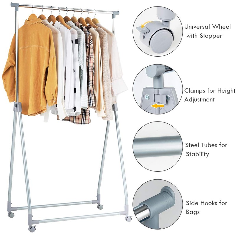 Tangkula Extendable Garment Rack, Heavy Duty Foldable Clothes Rack with