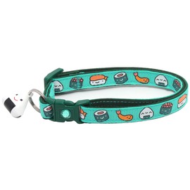 Sushi Cat Collar with Onigiri Bell | Adjustable Large Size or Kitten Collar | Safety Breakaway Collarr (Large(10lbs & Up), Aqua)