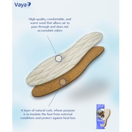 Vaya Medical Insoles for Men Women Winter Shoe Insoles Wool Insole Warm Inner Soles with Natural Cork 1 Pair Inverno Cream 43 Size 9