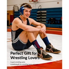 Moyel 3 Pair Wrestling Gifts for Men Teen Boys Athletic Crew Socks US 7-13 Elite Wrestling Socks for Youth Men Cool Performance Sports Gifts for Wrestlers Dad Son Grandson Boyfriend